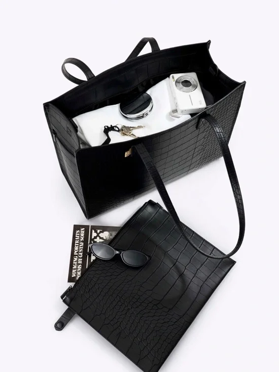 Beis Black Croc-Embossed Work Tote - Picture 4 of 8